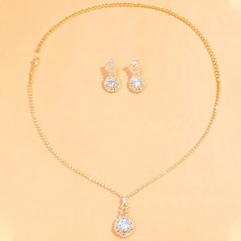 Gold Rhinestone Necklace Earring Set - Picture 5 of 5